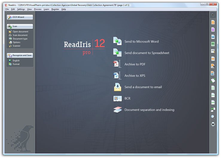 Интерфейс программы распознавания текста Readiris12 Pro